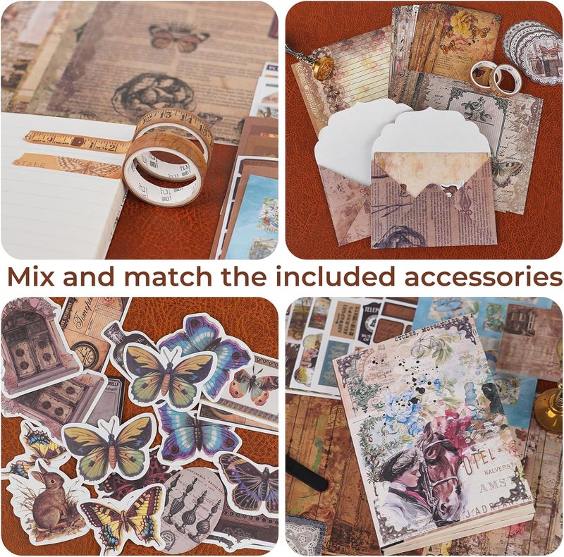 Funto Scrapbooking Kit (202 PCS), Vintage Collection-Wisteria & Butterfly, Perfect for Bullet Scrapbooking Materials, Planner DIY Arts Craft Collage - Image 4